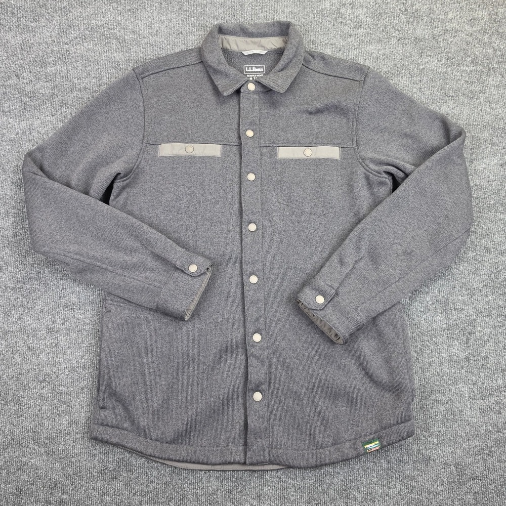 LL Bean Shacket Men's M TALL Snap Front Sweater Fleece Shirt Gray Jacket 515613